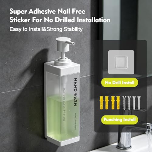 Wall Mounted Lockable Shampoo and Conditioner Dispenser | 17oz Large Pump Head No Drill Refillable ABS Plastic Bottle For Bathroom Shower Commercial Use White 1 Pack - color: White, size: 1
