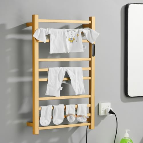 Heated Towel Rack Gold, 10 Bars Towel Warmer Rack for Bathroom Wall Mounted, Timer & Temperature Control Electric Towel Drying Rack, Hardwired