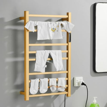 Heated Towel Rack Gold, 10 Bars Towel Warmer Rack for Bathroom Wall Mounted, Timer & Temperature Control Electric Towel Drying Rack, Hardwired