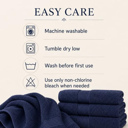 Towel Set for Bathroom, 3 Piece Turkish Cotton Bath Hand and Wash Towels | Mixed size set in Azure Blue, 600 gram weight. Double stitched hems suit family and guest use. - color: Azure Blue