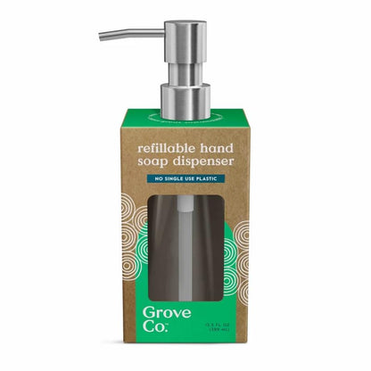 Grove Co. Glass Hand Soap Dispenser with Stainless Steel Pump, 12oz | Glass bottle; Stainless-steel pump; Reusable; Pair with Grove Co. Hand Soap; No Plastic Waste - size: 13.5 Ounce (Pack of 1)