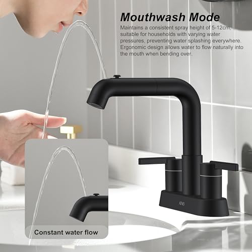 Matte Black Pull Out Centerset Bathroom Faucet 2 Handle 3 Hole 4 Inch | Pull Down Bathroom Faucet with Pop Up Drain & Supply Lines, Lead-Free cUPC & NSF Certified, 4 Inch Faucet for Vanity RV Sink - color: Matte Black