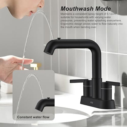 Matte Black Pull Out Centerset Bathroom Faucet 2 Handle 3 Hole 4 Inch | Pull Down Bathroom Faucet with Pop Up Drain & Supply Lines, Lead-Free cUPC & NSF Certified, 4 Inch Faucet for Vanity RV Sink - color: Matte Black