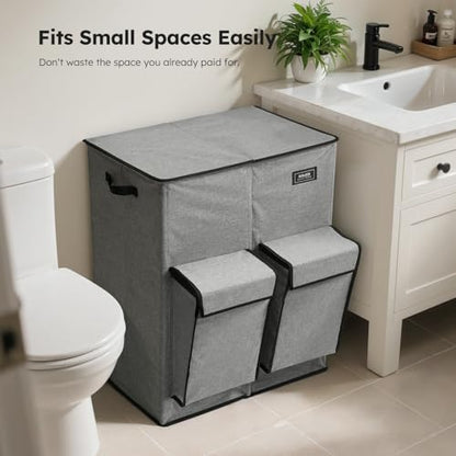 SOLEDI 180L Double Laundry Hamper with Lid and 2 Side Pockets, Dual Hamper | 2 Section Laundry Basket, Removable & Washable Laundry Bags, 180L Large Capacity, for Bedroom, Bathroom, Laundry Room, Dorm - color: Grey
