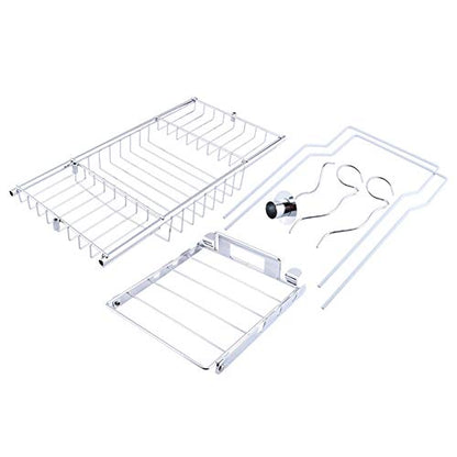 GOTOTOP Stainless Steel Bathtub Caddy Tray with Wine Glass Holder, Adjustable Over Bath Tub Rack, Removable Book Holder