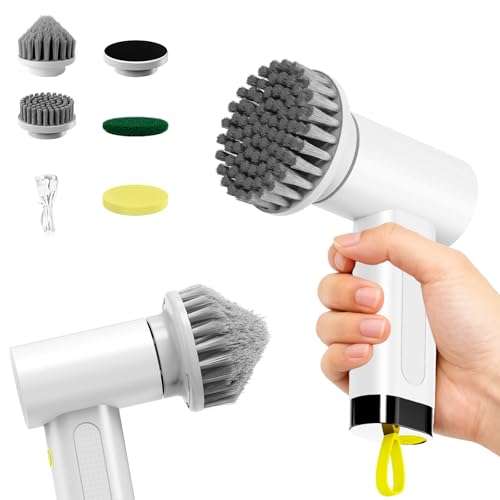 3000mAh Cordless Electric Spin Scrubber for Kitchen Bathroom Car | 20W High-Torque IPX7 Waterproof Cleaning Brush with 6 Replaceable Heads, Dual Speed 150-180 Mins Runtime - size: S2 M