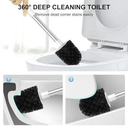 SetSail Toilet Brush and Holder 2 Pack, Self Closing Lid Toilet Bowl Brushes Holder and Extra Long Handle Ventilated Toilet Brush Set for Bathroom Cleaning, Nylon Bristles, White & Grey - color: White & Grey, size: 2 packs
