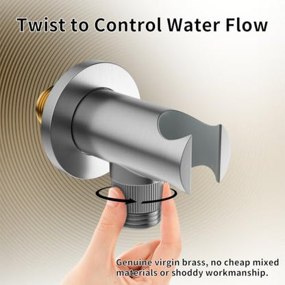Bathroom Brass Round Wall Mount Water Supply Elbows with On/Off Flow Control Bracket Handheld Shower Head Holder, Brushed Nickel - color: Brushed Nickel