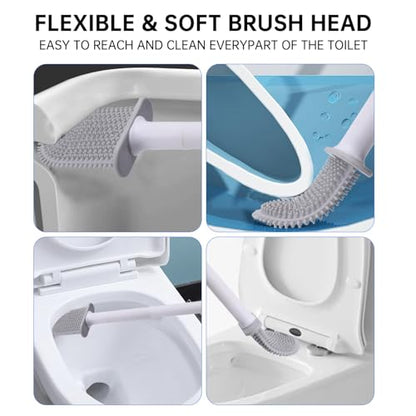 RV Silicone Toilet Brush with Holder, Drill-Free Wall Mounted Toilet Bowl Cleaner, Anti-Drip Anti-Roll Compact Brush for RV Camper & Small Bathroom (Blue) - color: Blue