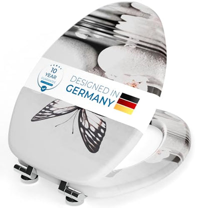 SANILO Wooden Toilet Seat with Soft Close [ELONGATED] - Decorative, Quiet & Slow Close Molded Wood Seat - With Strong Bumpers & Hinges - Adjustable Fit - Vanesa - color: Vanesa