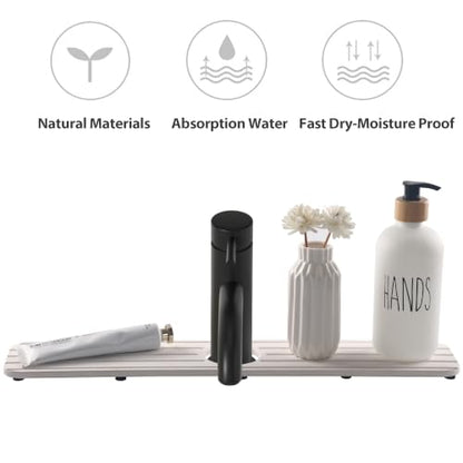 NiuYichee Water Absorbent Faucet Mat for Kitchen Sink,Stone Drying Sink Mat | Absorbing Stone Tray for Bathroom Counter, Diatomite Coaster, Sink Splash Guard/ Sink Protectors, Fast-dry, Prevent Moisture