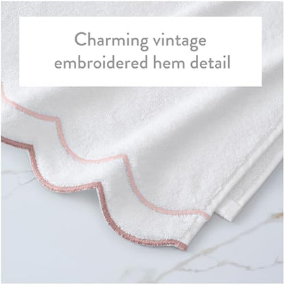Peri Home 2 Piece Cotton Bath Towel Set, Embroidered, White, Blush Scallop - color: White With Blush Scallop, size: 2 Bath Towel