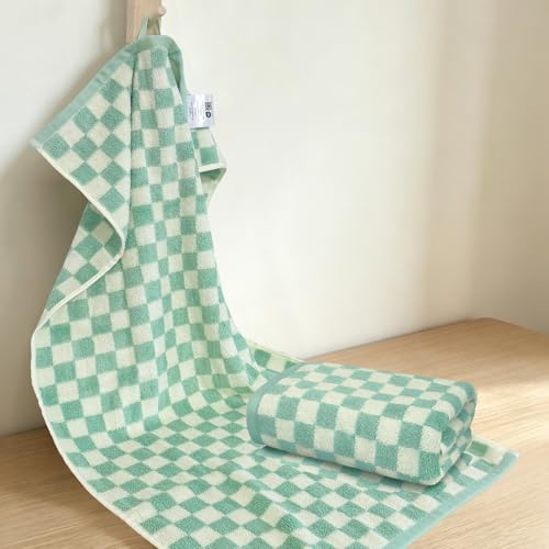 VOOVA & MOVAS Checkered Hand Towels Set of 2,68% Rayon from Bamboo, 32% Cotton,32x16 Inches, Soft Absorbent Quick Dry Decorative Towels for Bathroom Gift,Mint - color: Mint Checkered