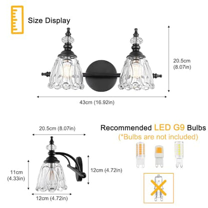 Matte Black Vanity Light, Farmhouse Bathroom Light Fixtures, 2 Light Bathroom Vanity Lights, Flower Glass Shade Wall Sconce Lighting - color: Black, size: 2 light
