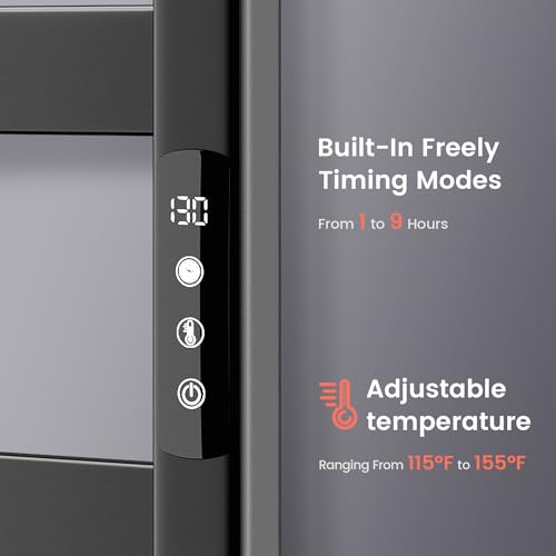 Towel Warmer 10 Bars, Stainless Steel Towel Warmer Rack | for Bathroom, Wall Mounted Towel Heater With Intelligent Touch Screen Timer, Hard Wired/Plug-In, Black - size: 10 Bars