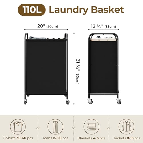 GRANNY SAYS Laundry Hamper, Large Cart with Wheels and Handles, Black, 110L - color: Black, size: 110L