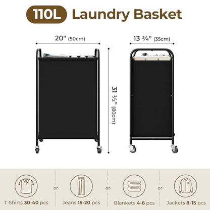 GRANNY SAYS Laundry Hamper, Large Cart with Wheels and Handles, Black, 110L - color: Black, size: 110L