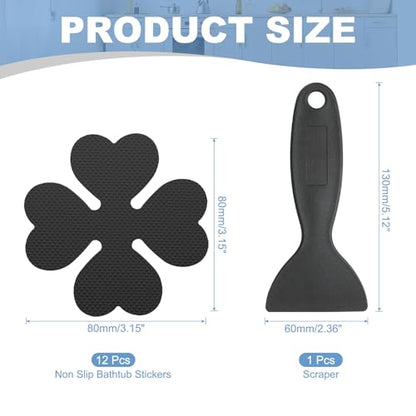 PATIKIL 12 Pcs Non Slip Bathtub Stickers, Anti Slip Shower Stickers with Scraper Bathroom Shower Floor Decals Four Leaf Shape Cute Treads Tubs, Black - color: Black