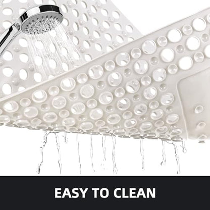 Shower Mat Non Slip: 35.4" x 23.6" Large PVC Heavy Shower Mats for Inside Shower - Quick Dry Shower Foot Scrubber Matt with Drain Hole and Suction Cups for Elderly - color: Creamy White