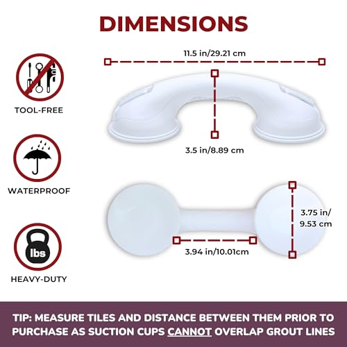 Safe-er-Grip Suction Cup Grab Bars for Bathtubs & Showers, White, 12 inches | Changing Lifestyles, Safety Bathroom Assist Handle - color: White, size: 12 inch (Pack of 1)