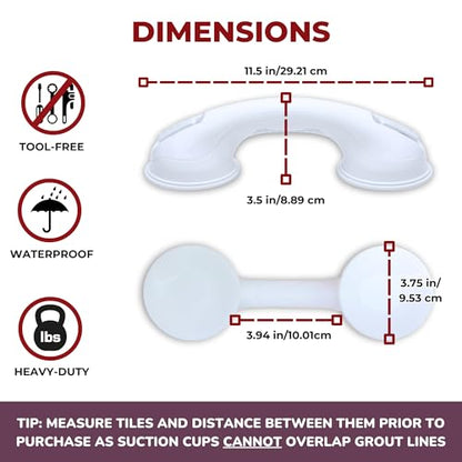 Safe-er-Grip Suction Cup Grab Bars for Bathtubs & Showers, White, 12 inches | Changing Lifestyles, Safety Bathroom Assist Handle - color: White, size: 12 inch (Pack of 1)