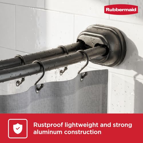 Rubbermaid Double Curved Shower Curtain Rod, No Drill, 50-72 Inches Adjustable Tension Shower Rod for Bathroom, Non-Slip, No Rust, Matte Black - color: Black