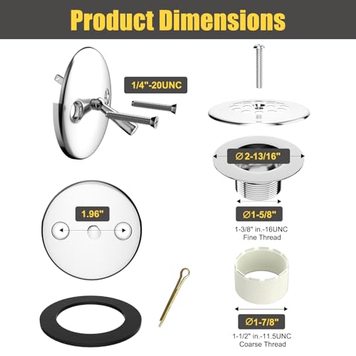 Trip Lever Tub Drain Kit, Chrome | Bathtub Drains Stopper Replacement Kits, Trip Lever Overflow Faceplate, Tub Drains Strainer, Thread Adapter & Gasket - color: Chrome Kits