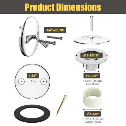 Trip Lever Tub Drain Kit, Chrome | Bathtub Drains Stopper Replacement Kits, Trip Lever Overflow Faceplate, Tub Drains Strainer, Thread Adapter & Gasket - color: Chrome Kits