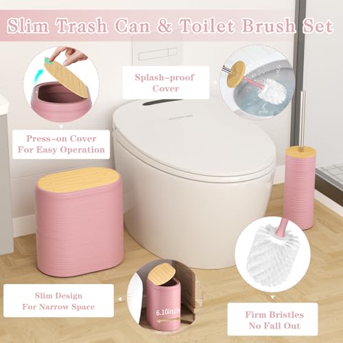 XLHOMO Pink Bathroom Set - 10PC Bathroom Accessories Set, Luxury Bathroom Accessory Set with Trash Can,Toilet Brush & 2 PC Soap Dispensers for Apartment Decor and Housewarming - size: Press-lid Bathroom Set, style: Pink