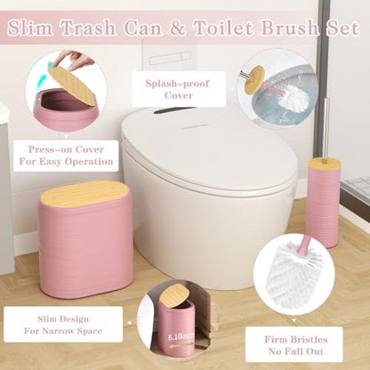 XLHOMO Pink Bathroom Set - 10PC Bathroom Accessories Set, Luxury Bathroom Accessory Set with Trash Can,Toilet Brush & 2 PC Soap Dispensers for Apartment Decor and Housewarming - size: Press-lid Bathroom Set, style: Pink