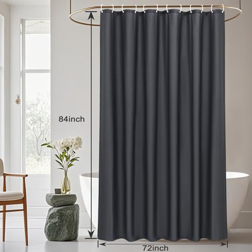 AooHome Extra Long Shower Curtain 72 Width x 84 Height Inch, Solid Fabric Shower Curtain Liner for Hotel, Waterproof, Dark Grey - color: Dark Grey, size: 72"W x 84"L (Pack of 1)