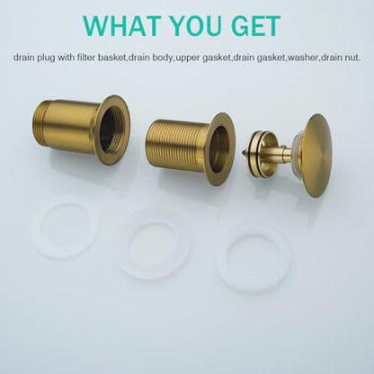 All Metal Bathroom Sink Drain,Pop-up Drain with Detachable Basket Stopper,Anti-Clogging Drain Strainer,Hair Catcher,for Vanity Vessel Sink Without Overflow,Champagne Bronze,SE83997PB-CB - color: Champagne Bronze(without Overflow)