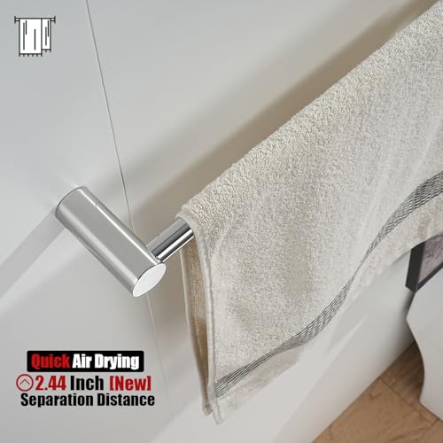 JQK Towel Bar Chrome, 18.5 Inch 304 Stainless Steel Thicken 0.8mm 2 Pieces Towel Rack Bathroom Wall Mount, Useable Length 16 Inch, TB610L16-CH - color: Polished Steel, size: 16.5 Inch