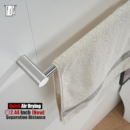 JQK Towel Bar Chrome, 26.5 Inch 304 Stainless Steel Thicken 0.8mm 2 Pieces Towel Rack Bathroom Wall Mount, Useable Length 24 Inch, TB610L24-CH - color: Polished Steel, size: 26.5 Inch