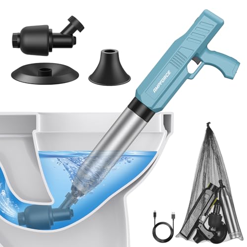 Electric Toilet Plunger, Heavy-Duty Clog Remover, Dusty Blue | High-pressure air plunger for bathrooms. Powerful toilet drain unclogger. - color: Dusty Blue