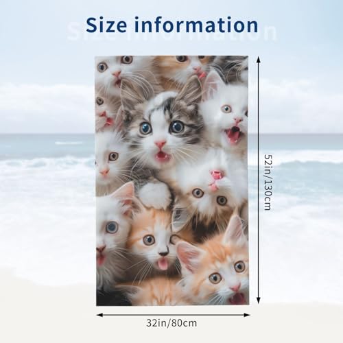 Cute Cat Beach Towel Microfiber Sand Free Kitty Towels for Adult Kids Quick Dry Ultra Absorbent Soft Pool Travel Swim Bath Shower Towel Gifts 52” x 32” - color: Beach Towel27