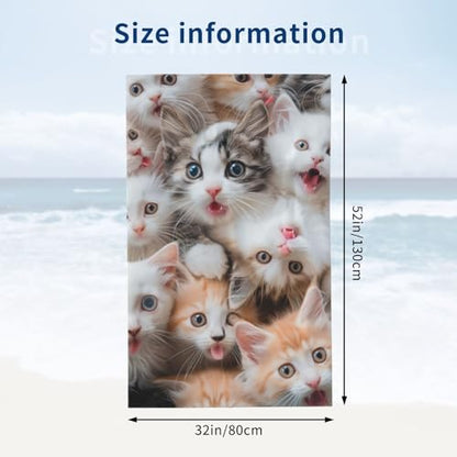 Cute Cat Beach Towel Microfiber Sand Free Kitty Towels for Adult Kids Quick Dry Ultra Absorbent Soft Pool Travel Swim Bath Shower Towel Gifts 52” x 32” - color: Beach Towel27
