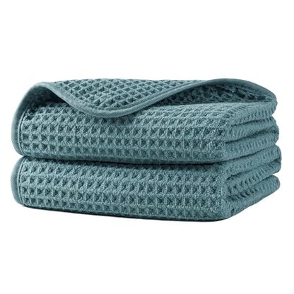 Microfiber Waffle Hand Towels, 2 Pieces, Soft, Absorbent, Fast Drying, Lint Free 430 GSM (Green) - color: Green