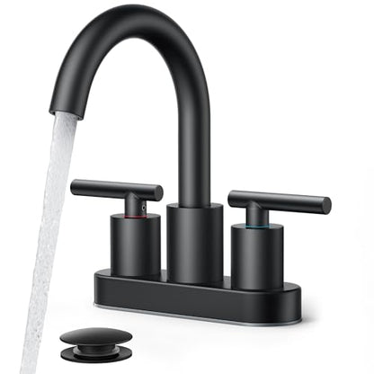 FORIOUS 4 Inch Centerset Bathroom Faucet Black 2 Hole, Matte Black Faucet | 4 Inch Black Bathroom Faucet Two Handle, Black Matte Bathroom Sink Faucet Centerset with 360° Swivel Spout, for Wholesale - color: Matte Black, style: Classic