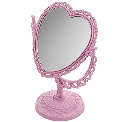 AKOAK Heart-Shaped Cosmetic Mirror, Pink | Plastic, Double-Sided, Rotatable, Lightweight - color: Pink