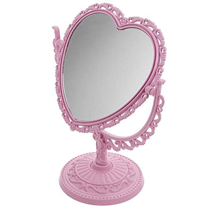 AKOAK Heart-Shaped Cosmetic Mirror, Pink | Plastic, Double-Sided, Rotatable, Lightweight - color: Pink
