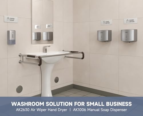 AIKE Liquid Commercial Soap Dispenser,27oz for Bathroom Sleek Silver,AK1006 | No-Drill and Screw Dual Wall Mount Install Design for Space-Saving,Easy Push Easy Refill and Large Capacity for Commercial - color: Silver