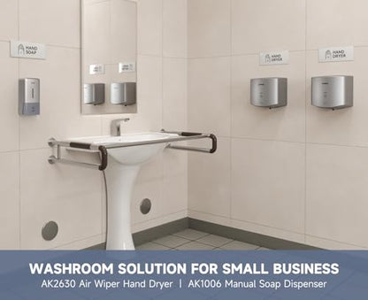 AIKE Liquid Commercial Soap Dispenser,27oz for Bathroom Sleek Silver,AK1006 | No-Drill and Screw Dual Wall Mount Install Design for Space-Saving,Easy Push Easy Refill and Large Capacity for Commercial - color: Silver