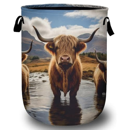 Scottish Highland Cattle Laundry Basket, Laundry Hamper Collapsible Oxford Cloth with Handle Clothes Storage Bin for Bathroom Laundry Room Bedroom 15.7 X 20 Inch - color: Scottish Highland Cattle
