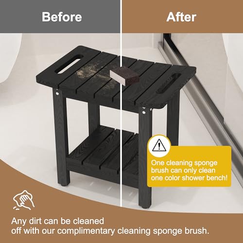 HIPS Shower Benches for Inside Shower, Shower Stool with Space-Efficient Storage Shelf, Waterproof Shower Chair Seat for Spa Bathroom(Black) - color: Black
