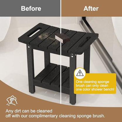 HIPS Shower Benches for Inside Shower, Shower Stool with Space-Efficient Storage Shelf, Waterproof Shower Chair Seat for Spa Bathroom(Black) - color: Black