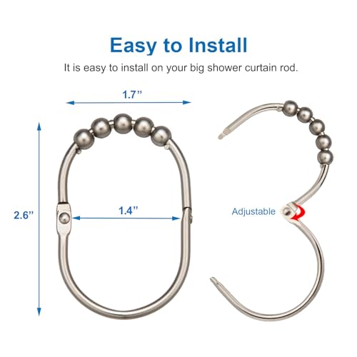 Shower Curtain Hooks Shower Rings for Curtain Brushed Nickel 12PCS | Rust Proof Stainless Steel, Heavy Duty Shower Hooks Rings for Bathroom Shower Rods Curtains Liners, Easy Glide Rollers - color: Oval Shape - Brushed Nickel
