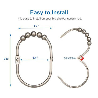 Shower Curtain Hooks Shower Rings for Curtain Brushed Nickel 12PCS | Rust Proof Stainless Steel, Heavy Duty Shower Hooks Rings for Bathroom Shower Rods Curtains Liners, Easy Glide Rollers - color: Oval Shape - Brushed Nickel