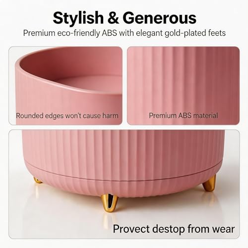 360 Rotating Makeup Brush Holder Organizer, 5-Slot Pink Spinning Cup for Women, Vanity Desk & Bathroom Storage for Cosmetics and Beauty Tools Accessories