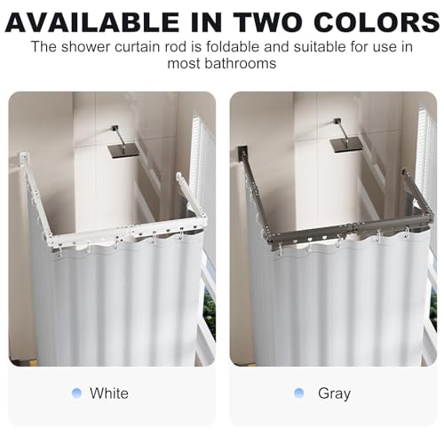 Wall Mounted Folding Shower Curtain, Punch-Free Suction Cups Folding Shower Curtain Rod, Adjustable Heavy Duty Shower Rod with Curtains for Bathroom Bathtub(Gray,4-Folds (Curtain 1.8m x 2m)) - color: Gray, size: 4-Folds (Curtain 1.8m x 2m)